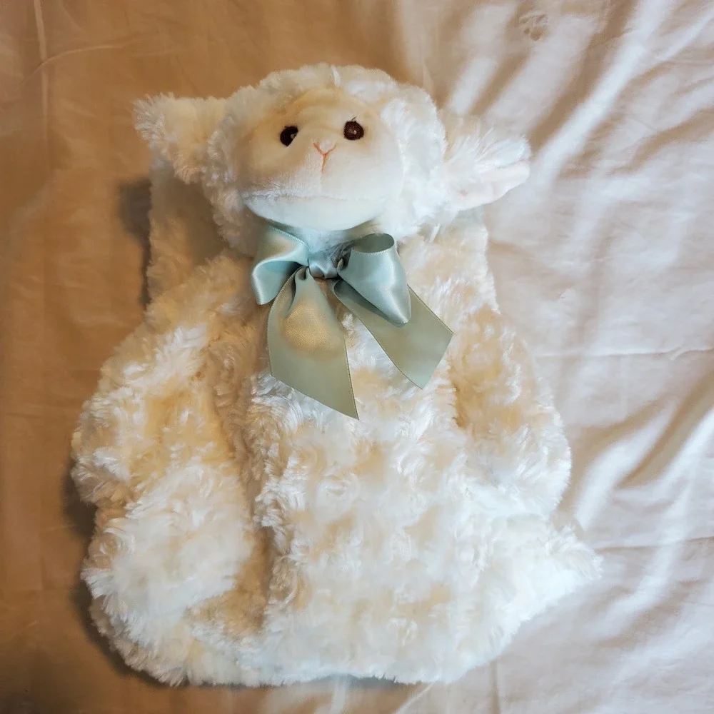Edgehill Collection Bearington Lamb Security Blanket Cream Satin Trim Lovey 29in